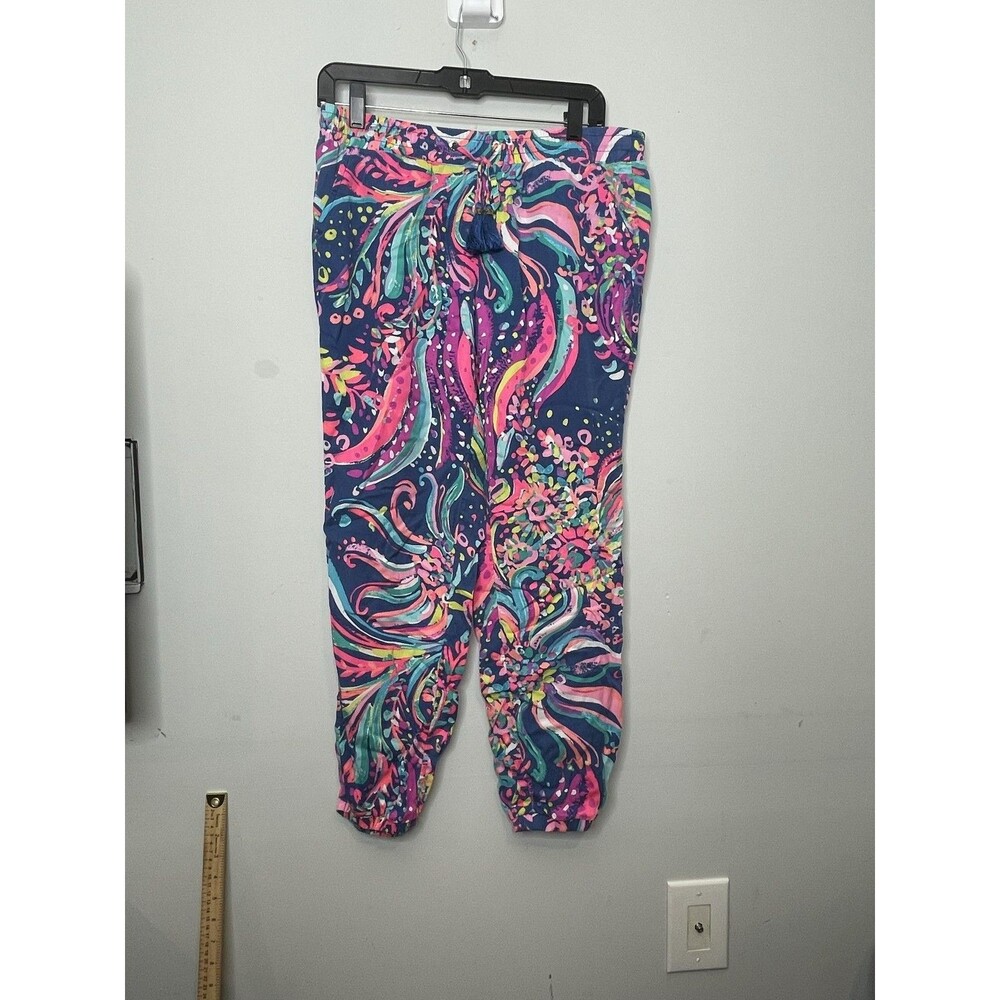 Lilly Pulitzer Pants Womens Medium Blue Pink Beach Loot Piper Pull On Casual